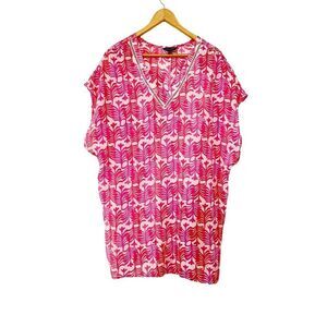 Tahari Pink & White Pattern V-Neck Tunic‎ Beach Swim Cover Up